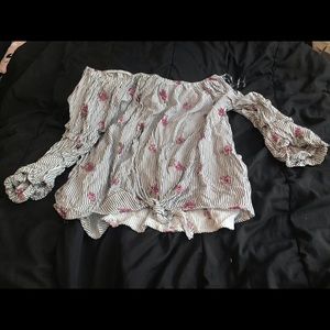Off the shoulder floral and stripes top